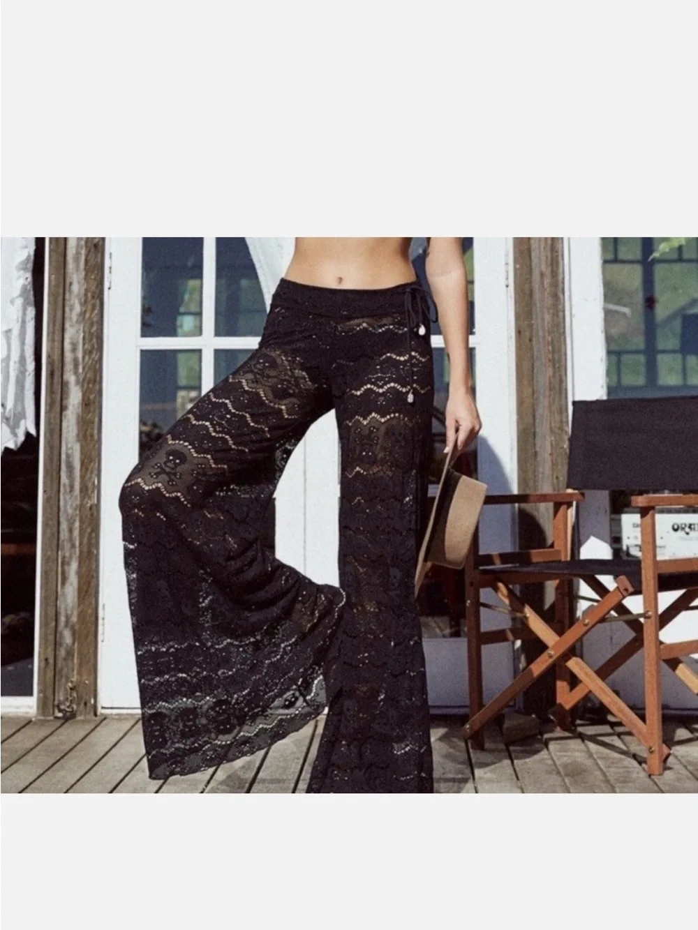 Letarte Black Skull Lace Swim Cover Up Pants Low Rise Stretch Size Small USA